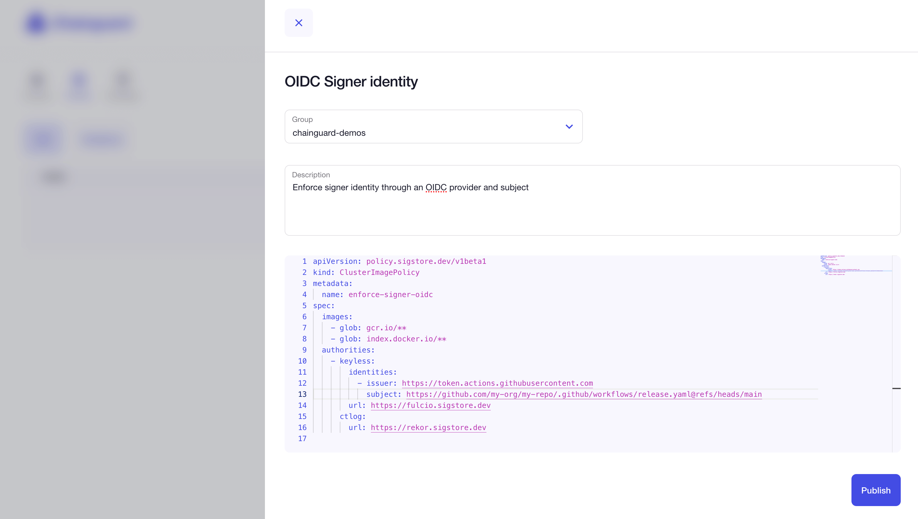 Example Chainguard Enforce signature policy requiring signatures for Docker and GHCR images