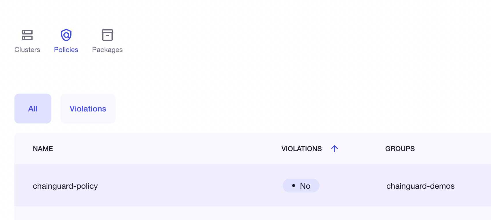 Chainguard Enforce policy table